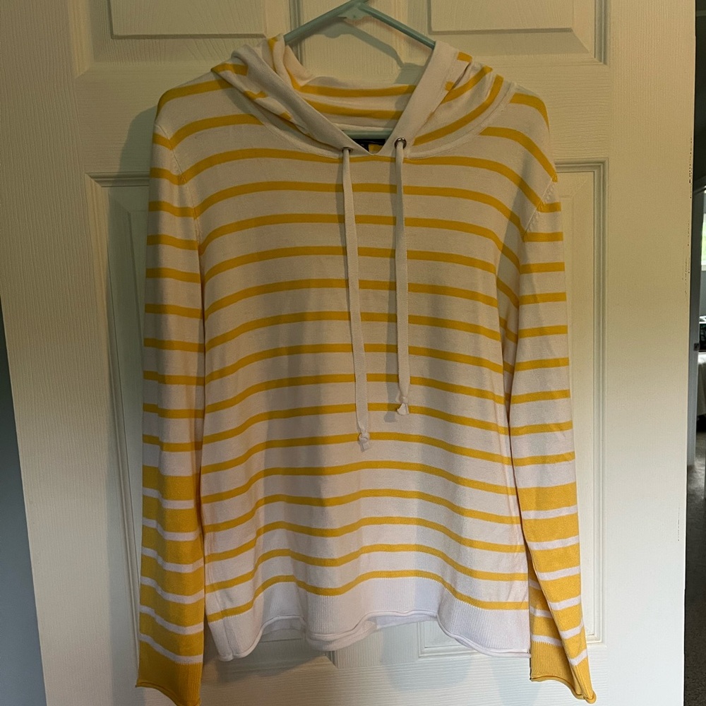 Yellow and White Striped Women's Hoodie Sweater